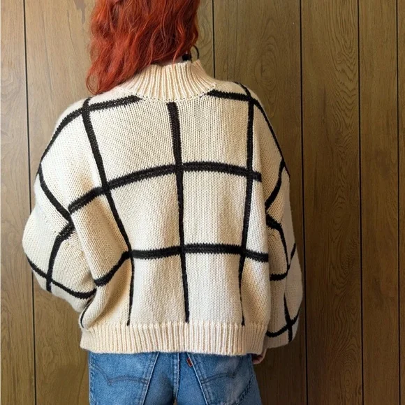 Anthropologie Little Lies Checkmate Mock Neck Chunky Turtleneck Sweater (M/L) - Picture 2 of 9